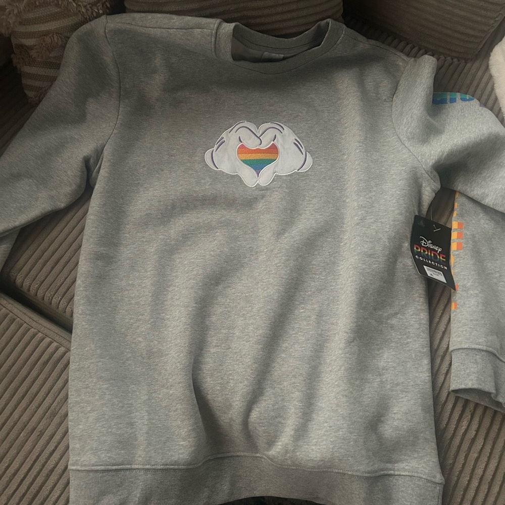 Disney Gray Crewneck Sweater with Rainbow Heart